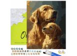 Oh Art! Dipingere Con I Numeri Animali Per Adulti E Bambini - Cane Con Cucciolo 40X50 Cm Set Con 3 Pennelli, 25 Colori Acrilici E Tela Su Telaio Di Legno