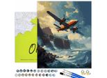 Oh Art! Pittura Numerica Per Adulti E Bambini 40X50 Cm Aeroplano Su Mare E Montagne - Set Fai Da Te: Tela Con Telaio, Colori Acrilici, Pennelli E Accessori