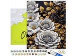 Oh Art! Pittura Con I Numeri Con Cornice In Legno 40X50 Cm - Tela Dorata E Nera - Fiori E Rose - Set Fai Da Te Di Colori Acrilici, 3 Pennelli, Accessori