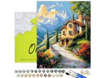 Oh Art! Dipingere Con I Numeri - Paesaggio Toscana Casa Fai Da Te Set: Tela 40X50 Cm Con Telaio In Legno, 32 Colori Acrilici E 3 Pennelli - Per Adulti E Bambini