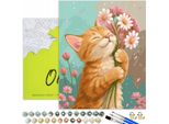 Oh Art! Pittura Numerica Per Adulti E Bambini Animali - Gattino Con Fiori - 40X50 Cm Tela Con Telaio, 32 Colori Acrilici, Pennelli E Accessori