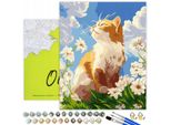 Oh Art! Pittura Con Numeri Con Cornice 40X50 Cm Animali Gatto Fiori Primavera Set Fai Da Te Tela Tesa Su Telaio Di Legno 21 Colori Acrilici 3 Pennelli E Accessori