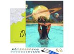 Oh Art! Pittura Numerica Per Adulti 40X50 Cm - Donna In Piscina Con Saturno - Set Fai Da Te: Tela Con Telaio, 30 Colori Acrilici, 3 Pennelli E Accessori