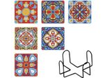 Set Di Sottobicchieri Con Ricamo A Diamante Mandala 6 Pezzi