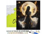 Oh Art! Pittura Per Adulti - "Donna Con Luna"" - 40X50 Cm Tela Con Cornice, 24 Colori Acrilici Con Vernice Dorata, 3 Pennelli E Accessori Fai Da Te"