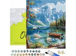 Oh Art! Pittura Numerica Per Adulti E Bambini Paesaggio - Il Lago Dei Cigni 40 X 50 Cm Tela Con Telaio, 28 Colori Acrilici, 3 Pennelli E Accessori