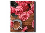 Oh Art! Dipingere Con I Numeri I Fiori Di Piwonien E Il Motivo Del Caffè 40X50 Cm - Tela Con Cornice, Colori Acrilici E Set Di 3 Pennelli Per Adulti Fai Da Te