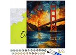 Oh Art! Pittura Per Numeri Città Adulti E Bambini - Golden Gate Bridge San Francisco 40 X 50 Cm Set Con Cornice Colori Acrilici, 3 Pennelli E Accessori