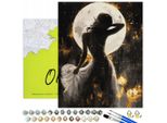 Oh Art! Set Di Pittura Per Adulti - Donna Luna - Tela Nera Con Telaio 40X50 Cm, Colori Acrilici Con Effetto Oro, 3 Pennelli E Accessori