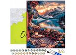 Oh Art! Set Pittura Per Numeri 40X50 Cm - Paesaggio - Montagne Lago Tramonto Terrazza Fiori - 30 Colori Acrilici, 3 Pennelli, Tela Con Telaio In Legno
