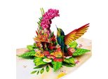 Biglietto D'auguri Pop-Up 3D "Colibrì E Fiori"" - 15×20 Cm - Biglietto Pieghevole Colorato Con Busta Bianca"