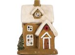 Clayre & Eef Portacandele House 15X12X20 Cm In Ceramica Marrone