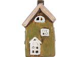 Clayre & Eef Portacandele House 9X7X15 Cm In Ceramica Verde