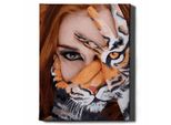 Oh Art! Pittura Con I Numeri Per Adulti Bambini Donna Con Tigre 40 X 50 Cm - Tela Con Telaio, Colori Acrilici, 3 Pennelli E Accessori - Regalo