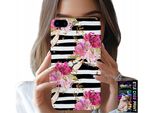 Custodia Per Iphone ( 7 Plus ) - Floreale Con Motivo A Righe Bianche E Nere