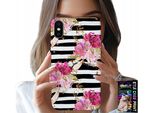 Custodia Per Iphone Xs Max - Floreale Con Motivo A Righe Bianche E Nere