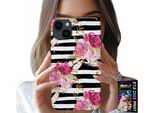 Custodia Per Iphone 15 - Motivo Floreale A Strisce Bianche E Nere