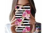 Custodia Per Iphone Xr - Floreale Con Motivo A Righe Bianche E Nere
