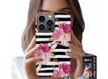 Custodia Per Iphone 16 Pro - Floreale Con Motivo A Righe Bianche E Nere