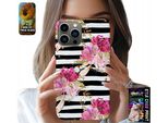 Custodia Per Iphone 13 Pro - Floreale Con Motivo A Righe Bianche E Nere