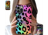 Custodia Per Iphone 13 Pro - Vetro Posteriore Colorato Con Stampa Leopardo Arcobaleno
