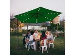 Jiubiaz Ombrellone Verde Led Solare Ø350Cm Ombrellone Da Giardino Ombrellone Da Mercato Ombrello A Manovella Balcone Alluminio Inclinabile