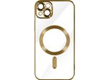 Custodia In Silicone Magsafe Apple Iphone 14 Plus Protezione Fotocamera Cornice Cromata Oro
