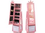 Armadietto Portagioielli Per Bambini Armadietto A Specchio Inclinabile 2 In 1 Con Specchio A Figura Intera 31,5 X 30 X 115 Cm Rosa