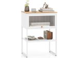 Comodino Comodino In Legno Con Struttura In Metallo E Ripiano E Anta Trasparente 40 X 32 X 56 Cm Bianco