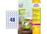 Avery Zweckform - Poliestere, Polietilene Tereftalato (Pet) - Opaco - Alta Adesività - Rivestito - Bianco - 30 Mm Rotondo 960 Etichette (20 Fogli X 48) Etichette (L4716REV-20)