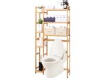 Yorbay Mensola Da Bagno Con 2 Cestini, Mensola Da Bagno Mensola Da Bagno， Mensola Da Bagno In Bambù, Mensola Da Bagno Regolabile A 3 Livelli Con Piedino Impermeabile, Bambù