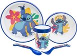 Disney Stitch - Set Di Stoviglie Antiscivolo Per Microonde 5 Pezzi (Piatto, Ciotola, Tazza, Forchetta, Cucchiaio)