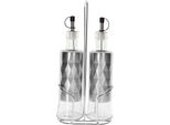 Cheffinger, Bottiglie Per Olio E Aceto In Acciaio Inox 2X320Ml Con Supporto Robusto, Argento