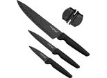 Cheffinger, Set Di 4 Coltelli Da Cucina Rivestiti In Marmo Con Affilacoltelli, Nero