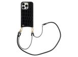 Custodia Iphone 14 Pro Custodia Protettiva Nova Croco Backcover Met Koord En Pashouder Faux Leather Black Selencia