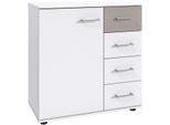 Kombikommode Wimex "Taiga", Weiß (Weiß, Saharagrau), B:81Cm H:83Cm T:41Cm, Holzwerkstoff, Sideboards, Kombikommode, 1 TüRig Und 4 Schubladen