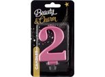 Candela B & C Numero 2, Rosa-Oro Metallizzato 8 Cm