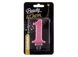 Candela Torta Numero 1 Metallizzata, Rosa 8 Cm