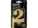 Candela Numero 2, Oro Metallizzato, 8 Cm