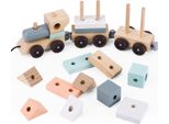 Umu® Treno In Legno Con Blocchi Per Bambini 18 Pezzi - Sviluppare Le Capacità Motorie Con Il Treno 2In1 Da 2, 3, 4 E 5 Anni
