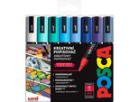 Pennarelli Acrilici Uni Posca 5M, 8 Pezzi Tonalità Blu