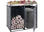 1 Contenitore Per Rifiuti Con Deposito Per Legna Da Ardere HWC-H40, Contenitore Per Rifiuti, 125X130X80Cm Metallo Espandibile 45Kg ~ Antracite