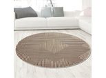 Tappeto A Pelo Corto Disegno Geometrico Beige Con Effetto Lucido Moderno E Facile Da Pulire Dimensioni - 160 Cm Rotondo