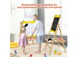 Tavola Per Bambini 3 In 1 Tavola In Legno Pieghevole E Regolabile In Altezza Per Bambini 50,5 X 53,5 X 79-104 Cm Naturale + Giallo