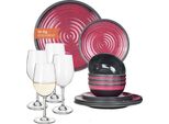 Set Di Stoviglie Da Campeggio In Melamina 4 Persone Stone Red + 4 Bicchieri Da Vino Tiamo White Servizio Da Tavola Picnic Bbq Cookware