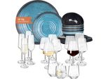 Set Di Stoviglie Da Campeggio In Melamina 4 Persone Stone Blue + 16 Bicchieri Milano Bicchieri Da Acqua Bicchieri Da Vino Bicchieri Da Champagne FlûTes Stoviglie Picnic Bbq Pentole