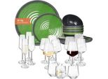 Set Di Stoviglie Da Campeggio In Melamina 4 Persone Stone Green + 16 Bicchieri Milano Bicchieri Da Acqua Bicchieri Da Vino Bicchieri Da Champagne FlûTes Stoviglie Picnic Bbq Cookware