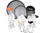 Set Di Stoviglie Da Campeggio In Melamina 4 Persone Stone Grey + 16 Bicchieri Milano Bicchieri Da Acqua Bicchieri Da Vino Bicchieri Da Champagne FlûTes Stoviglie Picnic Bbq Pentole