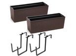 2 Pezzi Fioriera Balcone Cassetta Ringhiera Fioriera Balcone Vaso Portaoggetti Metallo Moka Rattan 56 X15X19 Cm Fioriera