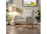 Sedia A Dondolo Fortuna Lai Beige Con Tessuto Sherpa, Gambe In Legno Massiccio, Stile Scandinavo